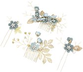 4-delige gouden haarkam set voor bruid - Strass haarsieraad - Bruidssieraden - Groene bloem - Bruidshaaraccessoires
