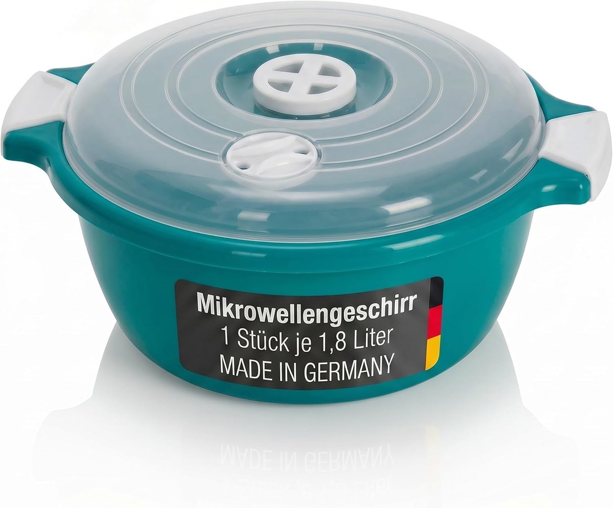 Magnetron Schaal - Bewaarcontainer Keuken - Voedsel Opwarmen - Met Stoomventiel - 1.8 Liter - Groen