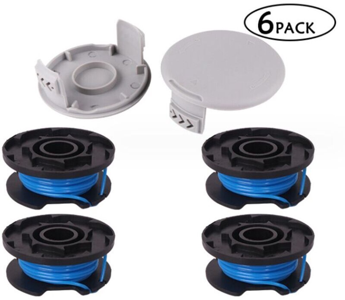6-delige vervangingsspoelset geschikt voor grasmaaiers, compatibel geschikt geschikt voor Ryobi One+ AC14RL3A-18V 24V 40V, 3,3 geschikt geschikt voorer snoerloos maaidraad, 4 spoelen + 2 maaihoezen.