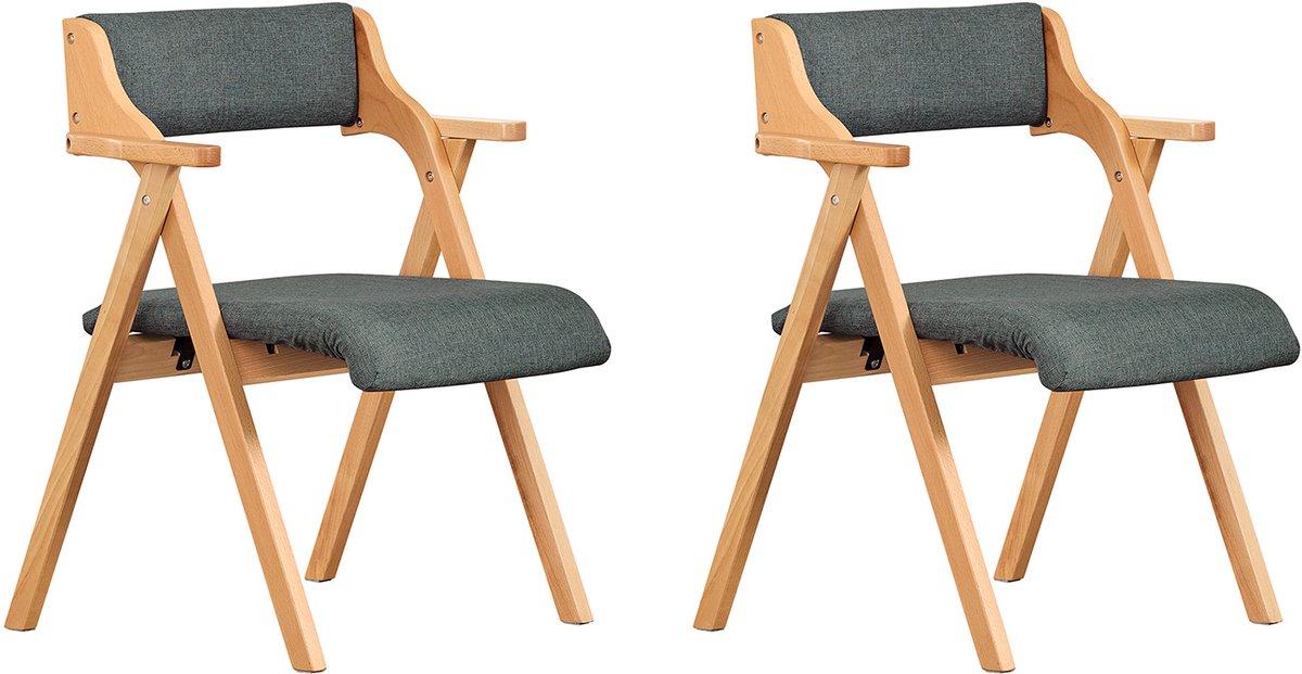 SoBuy Opvouwbare Houten Eetkamerstoel met Kussen – Set van 2 – Comfortabele Inklapbare Stoel – Donkergrijs, FST98-SGx2 – Houten Stoel voor Keuken en Woonkamer