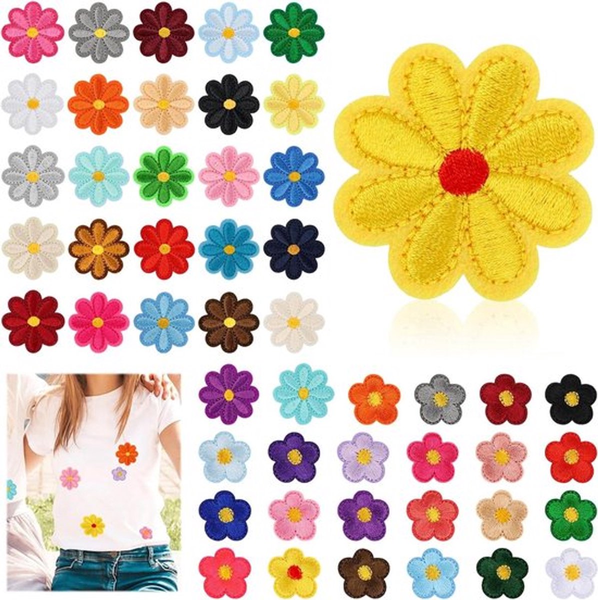Set van 50 opstrijkpatches voor volwassenen met bloemmotieven