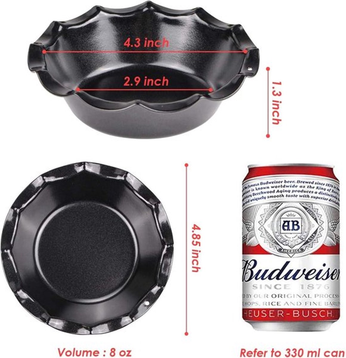 Mini taartvormpjes - 12 cm - Set van 4 - Antiaanbaklaag - Quiche bakvormen - Golvende rand