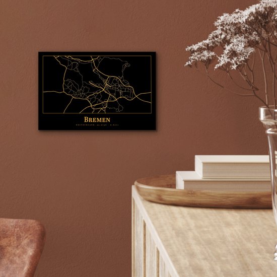 Décoration murale Métal - Peinture Aluminium - Carte - Brême - Allemagne - Or - Zwart - 30x20 cm - Dibond