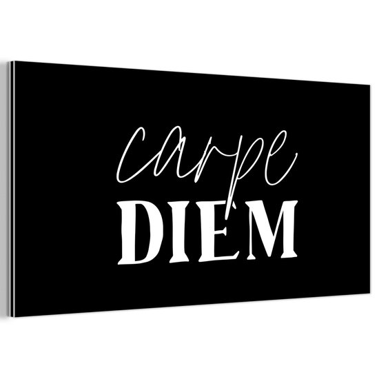 Aluminium schilderij 40x20 cm - Wanddecoratie metaal - Carpe diem - Quotes - Spreuken - Pluk de dag - Metalen muurdecoratie woonkamer - Decoratie industrieel - Foto op dibond - Industriële accessoires slaapkamer