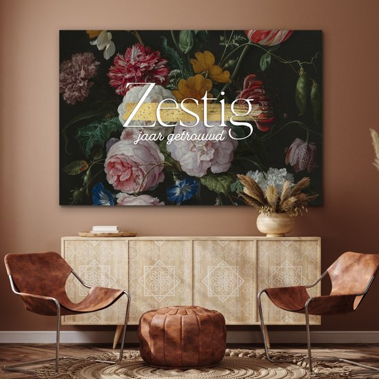 Aluminium schilderij 150x100 cm - Wanddecoratie metaal - Zestig jaar getrouwd - Huwelijk - Spreuken - Quotes - Metalen muurdecoratie woonkamer - Decoratie industrieel - Foto op dibond - Industriële accessoires slaapkamer