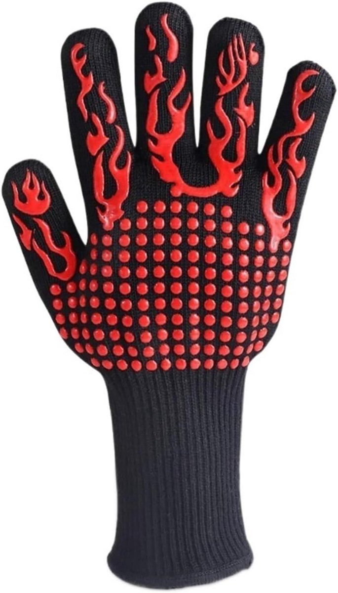 BBQ Magnetron Handschoenen - Hittebestendige Wanten - Veilig Koken - Hoge Temperatuur Weerstand - One Size - Zwart/Rood