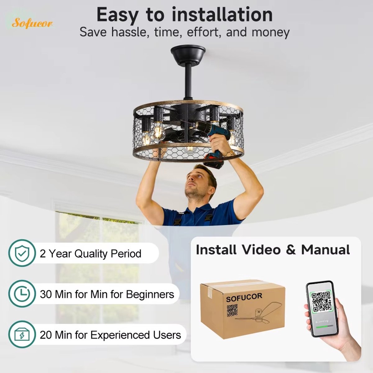 Equivera Plafonniere met Ventilator - Plafondventilator - Plafondventilator Afstandsbediening - Plafondventilator Slaapkamer - Plafond Ventilator met Verlichting - Plafondlamp - Plafonniere - Ideaal voor in uw slaapkamer! thumbnail 7