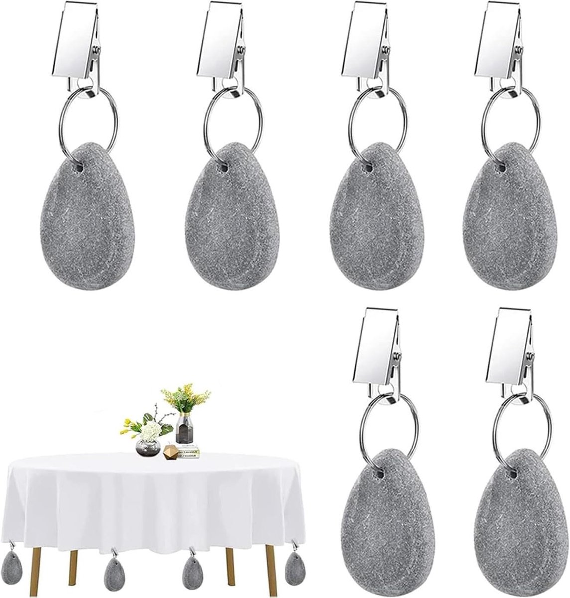 Gordijn Gewichten - Tafelkleed Clips - Orde Houden - Met Klemmen - 6 Stuks - Grijs