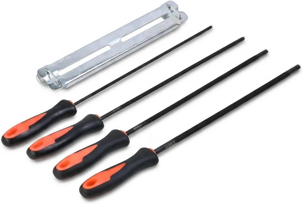 Kettingzaagvijlen set - Vijlen met handvat - Ketting scherp maken - 4 maten inclusief houder - 3.2 tot 5.5 mm