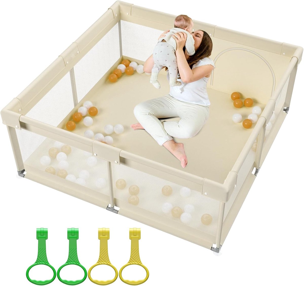 Ruime en veilige speelpen voor baby's, beige