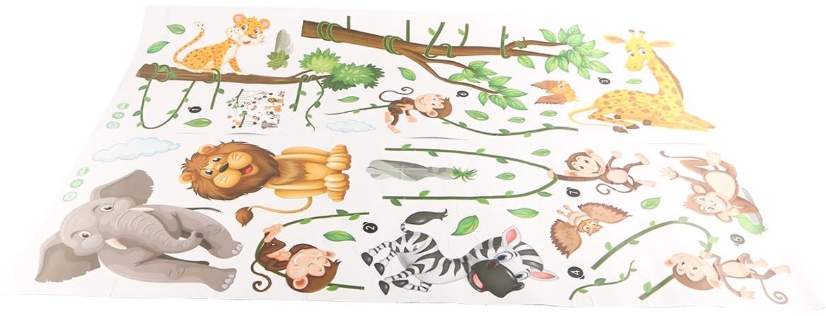 aladdien - Dierenfeest Muurstickers - Jungle dieren - Creatieve muurdecoratie - Kleurrijke dieren - Perfect voor kinderkamers - Levendige jungle sfeer