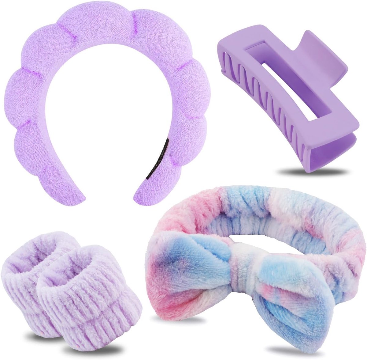Complete Make-up en Huidverzorgingsset: Zachte Haarband, Polsbandjes en Haarclip voor Gezichtswas en Maskers