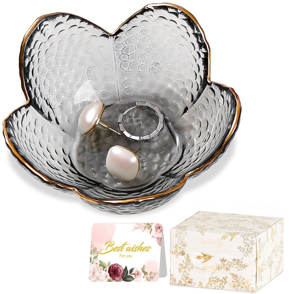 aladdien - Ringdish - Unieke Sieradenhouder - Glazen Decoratie - Paars/Grijs - Aesthetic Accessoires - Perfect voor Dresser en Bureau - 9x9cm