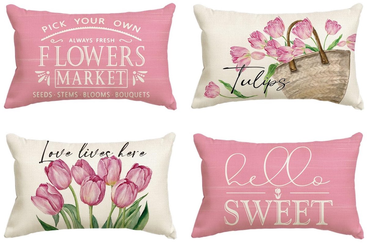 ONF3 - Tulpen Kussenslopen - Set van 4 - Ultrazacht en Seizoensgebonden - 30 x 50 cm - Decoratie voor Woonkamer - Modern en Warm