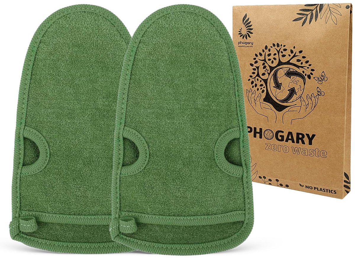 ONF3 - Exfoliërende Handschoenen - Peeling Accessoire - Groene Kleur - Dode Huid Verwijderen - Bad en Douche - Geschikt voor Gezicht en Lichaam