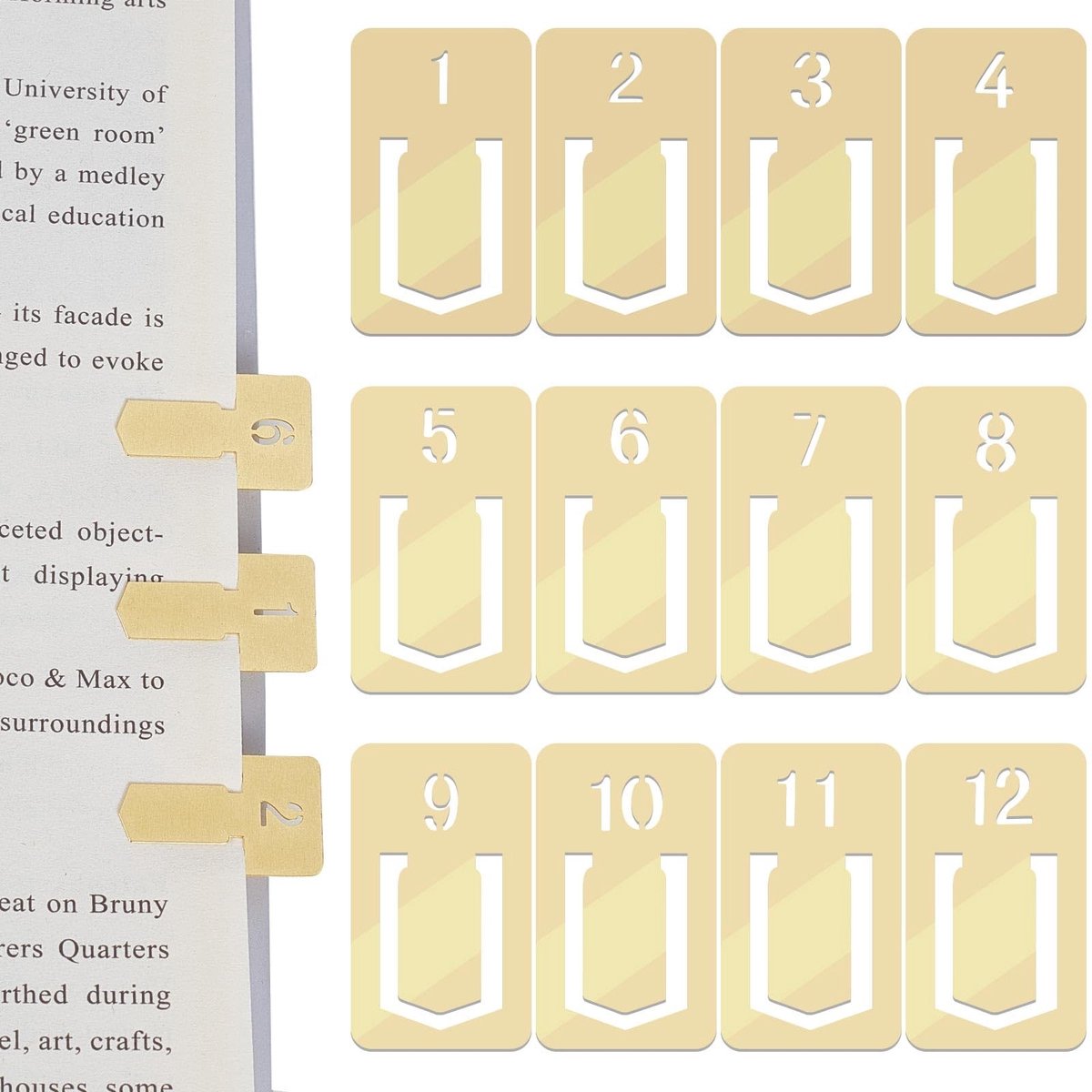 SPHProducts - Brass Bookmarks - Pagina Markers - Ideaal voor Boekliefhebbers - 12 Stuks - Mini Planner Clips - Perfect voor School en Werk