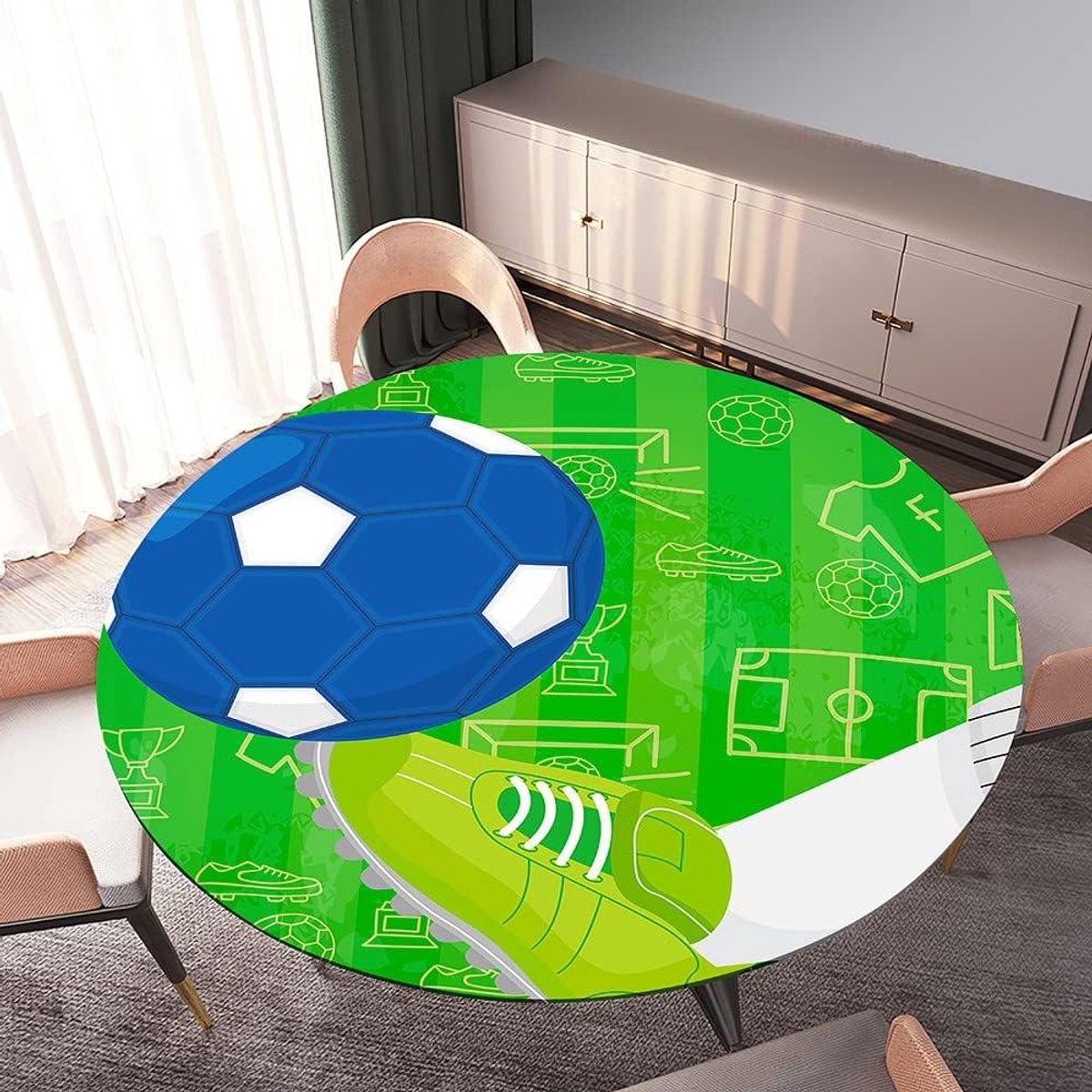 Rond tafelkleed - Tafelhoes elastisch - Tafel decoreren - Gladde pasvorm - 90 cm - Blauw voetbal