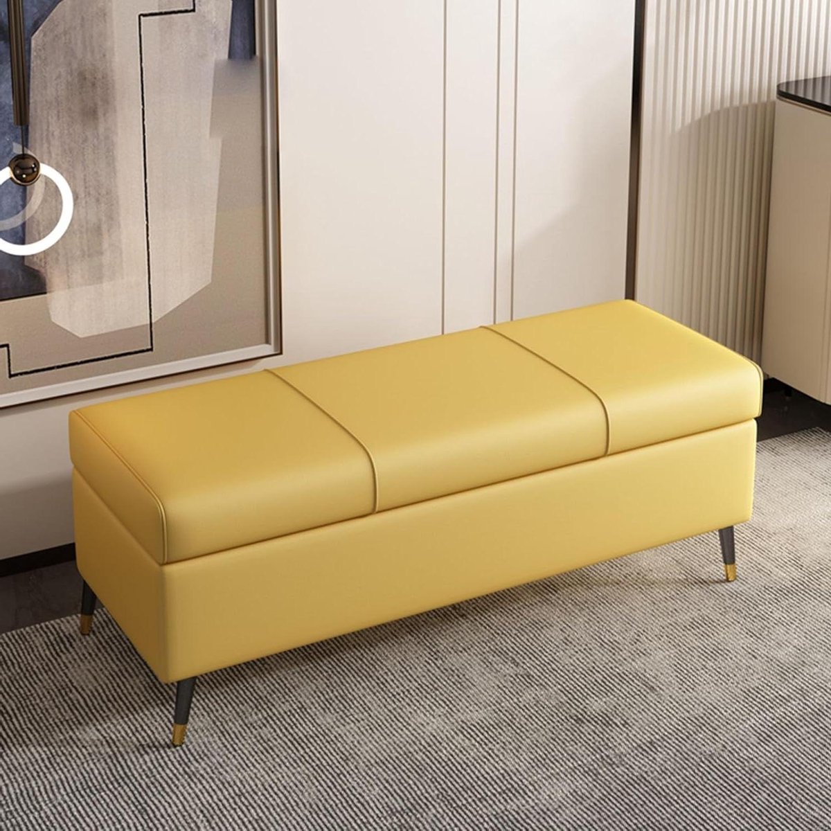 Opbergbank - Voetenbank - Slaapkamer Organisatie - Nanotechstof - 85x42x32 cm - Citroengeel