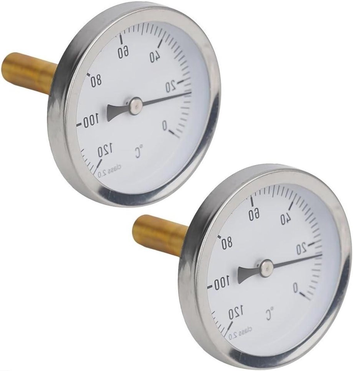Bimetaalthermometer - Temperatuurmeter - Temperatuur Meten - Roestvrij staal - 63 mm - Zilver