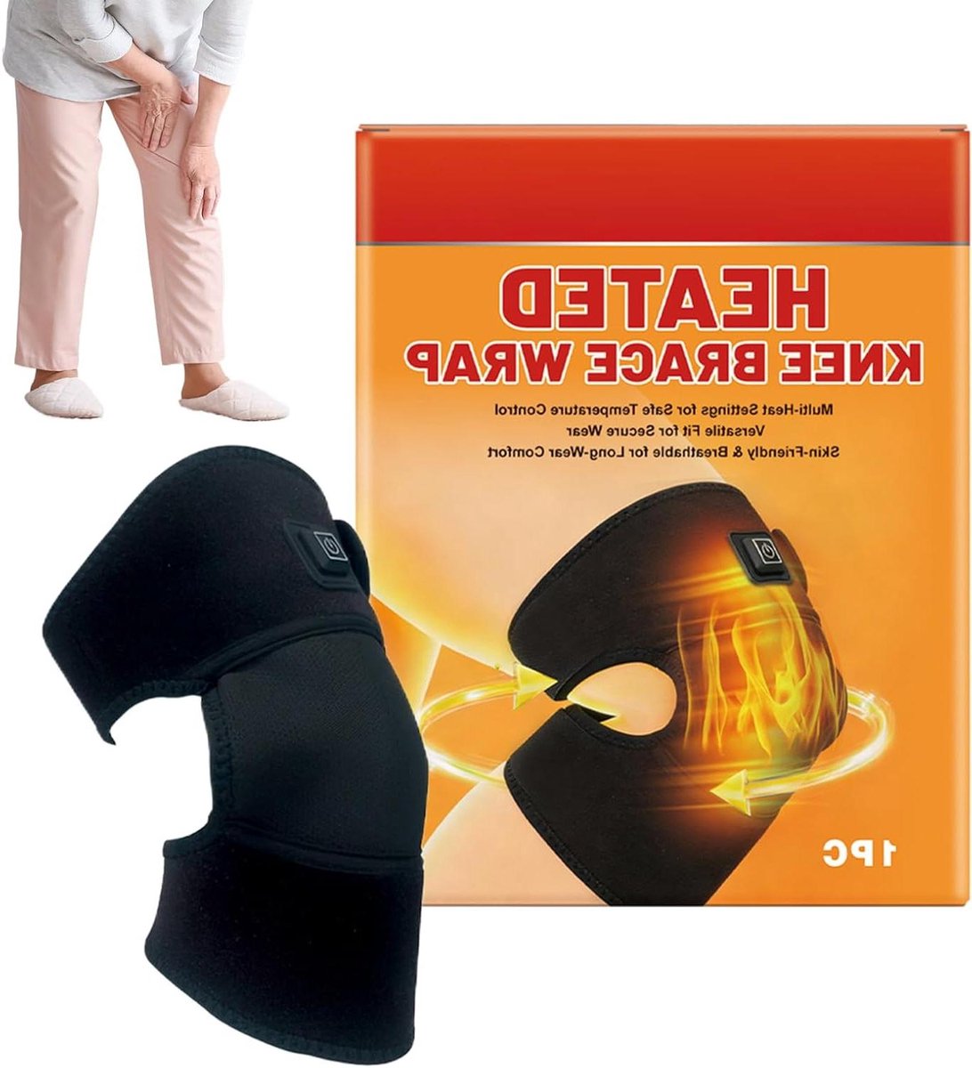 Knie Massageapparaat - Verwarmende Wrap - Spierontspanning - Instelbare Warmte - 20.6x11.6 Inch - Zwart