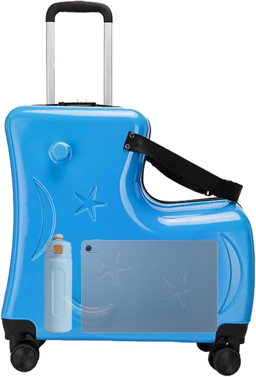 Kinderkoffer - Rijbare koffer - Reizen met plezier - Met zitje - 20 inch - Blauw