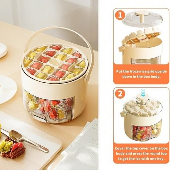 IJsblokjesmaker Set - IJsblokjes Vorm - Drankjes Koelen - Dubbellaags Stapelbaar - 17 cm - Beige — afbeelding 3