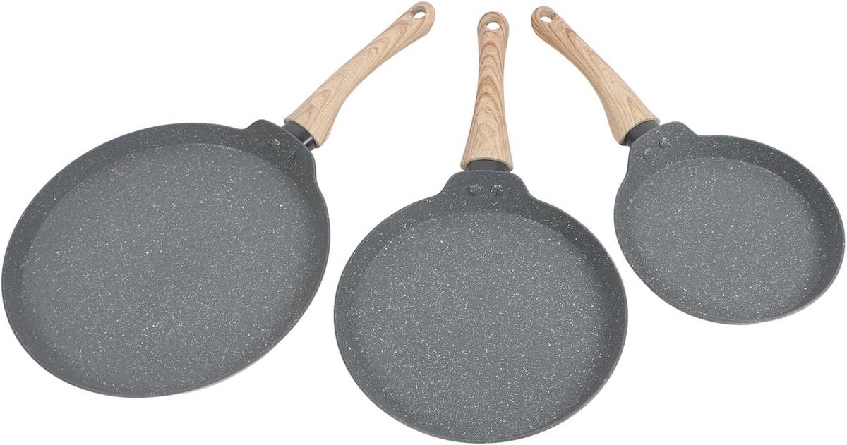 Koekenpannenset - Koekenpan set - Dagelijks koken - Non-stick steenlaag - 3-delig - Grijs