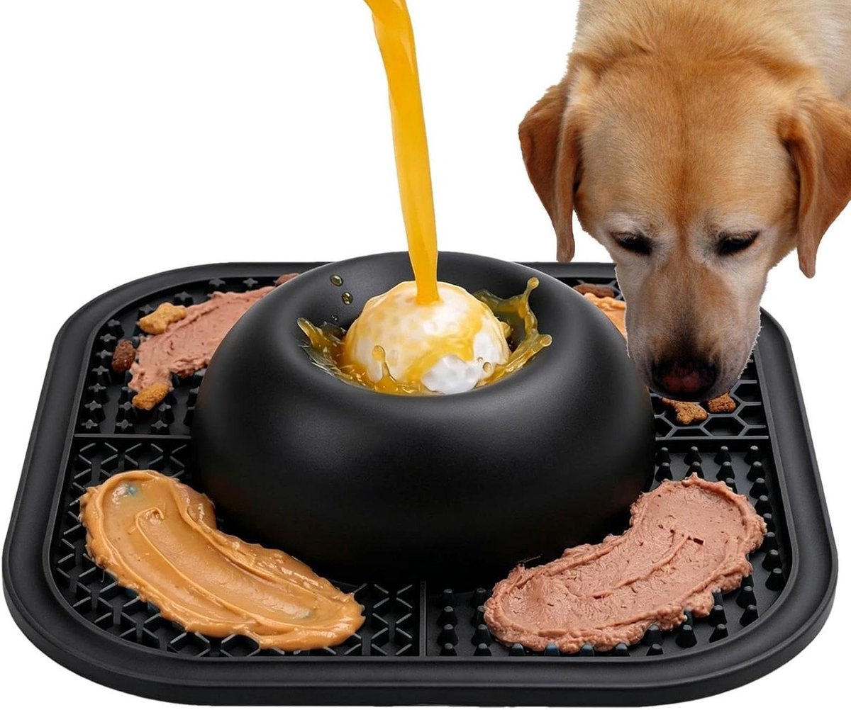 Honden Likbak - Antislip Siliconen - Langzaam Voeren - Verrijking Speelgoed - 25 cm - Zwart