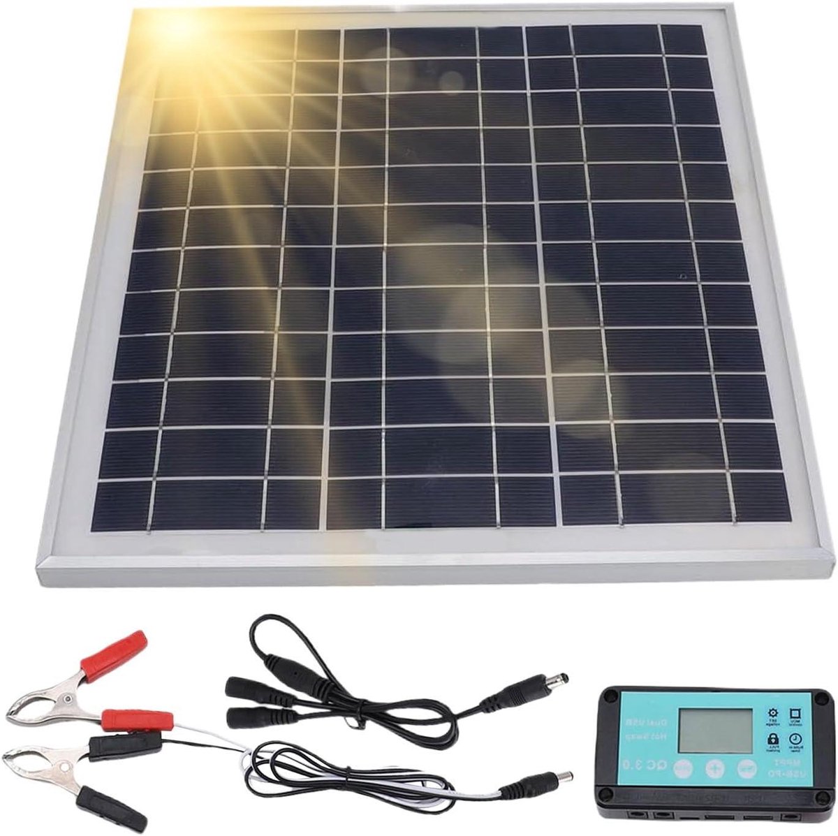 Zonnepaneel Kit - Oplaadset Accu - Energie Opwekken - Waterdichte Controller - 100W Vermogen - Zwart