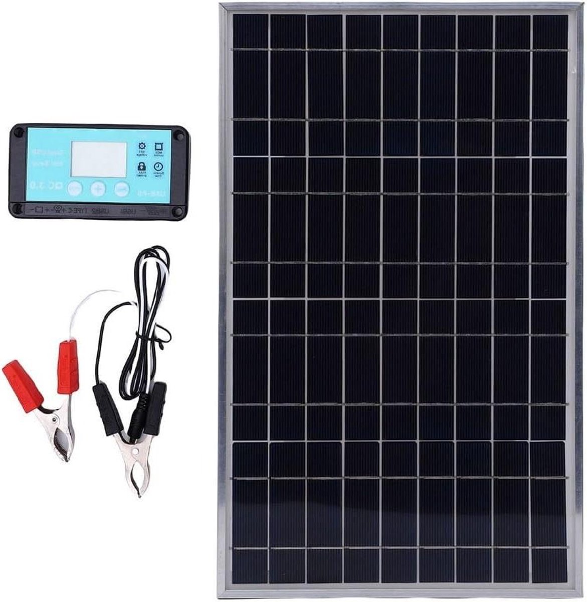 Zonnepaneel Druppellader - Accu Lader - Voertuig Batterij - Geïntegreerde Bescherming - 39 x 22 cm - Zwart