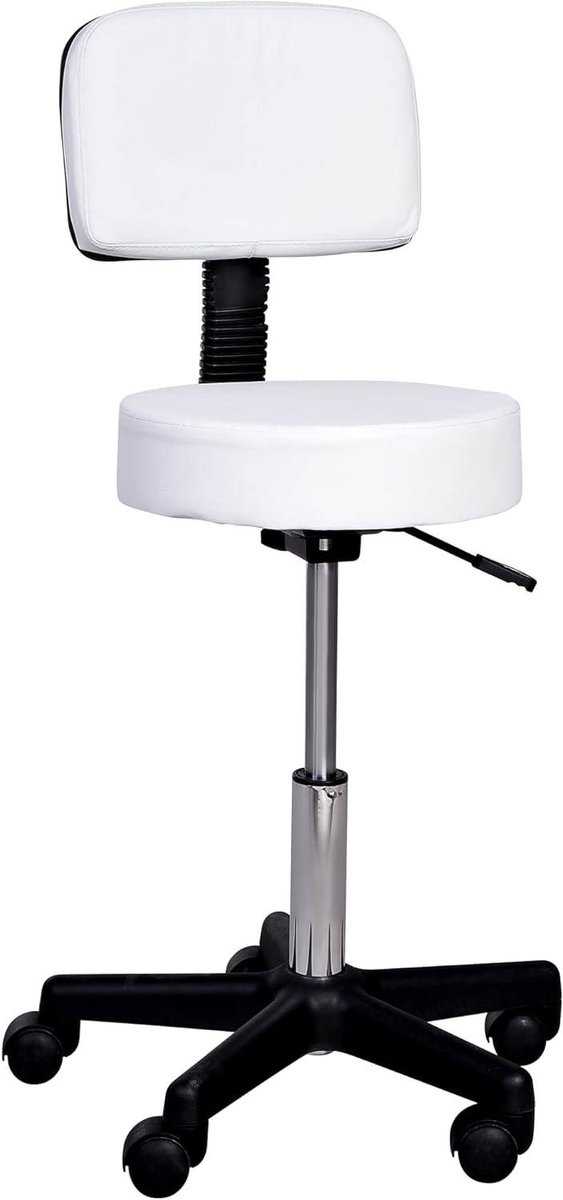 Draaibare Werkkruk - Verstelbare Kruk - Comfortabel Werken - Met Rugleuning - 72-84 cm - Wit