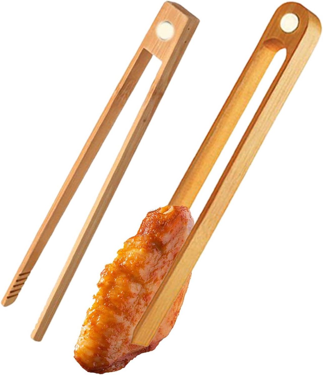 Houten Tangen - Keukentools - Barbecue en Koken - Magnetisch Ontwerp - 22 cm - Multicolor