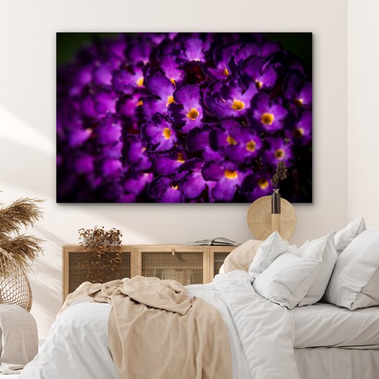 Aluminium schilderij 180x120 cm - Wanddecoratie metaal - Verlichte vlinderstruik bloemen - Metalen muurdecoratie woonkamer - Decoratie industrieel - Foto op dibond - Industriële accessoires slaapkamer