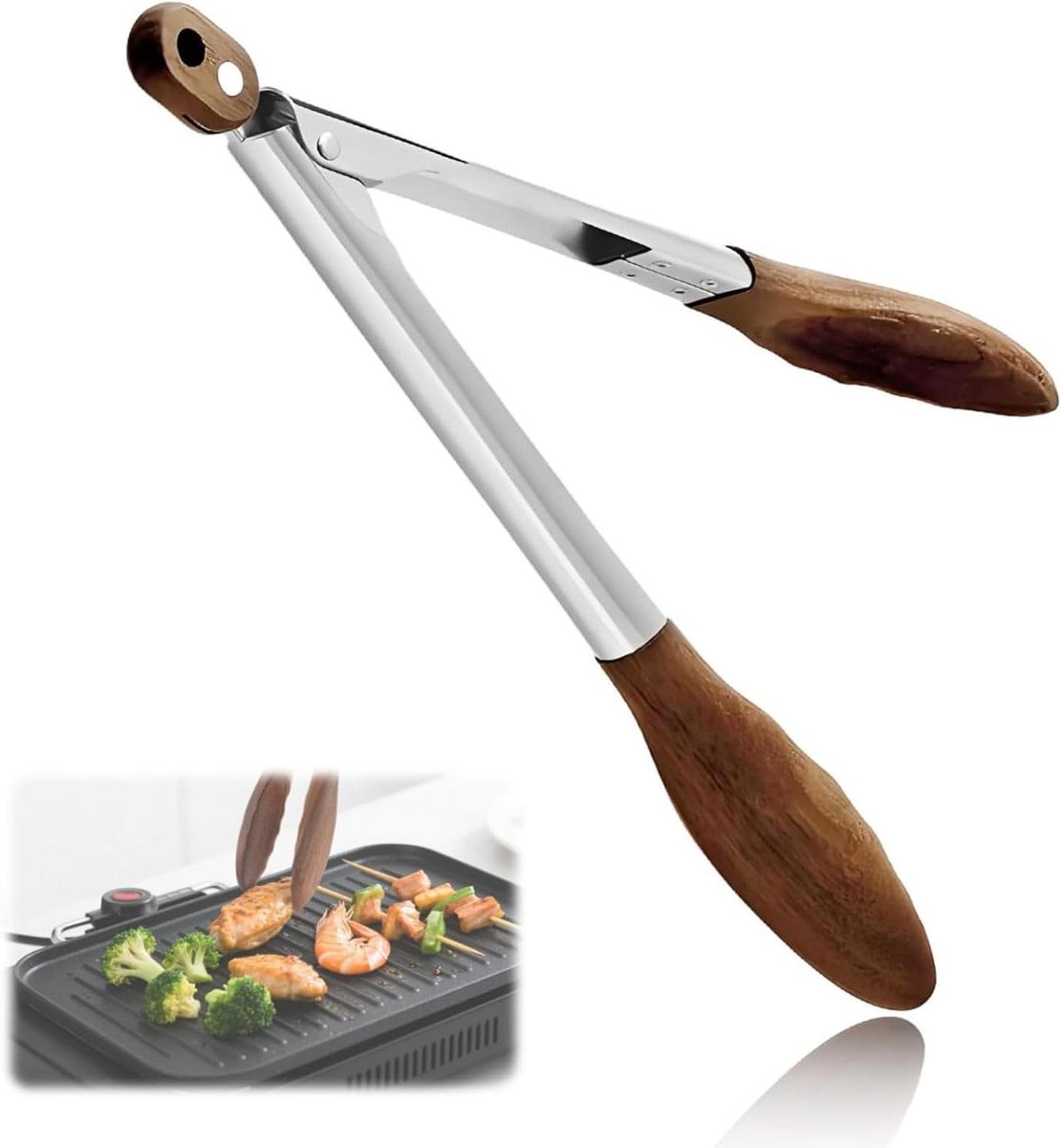 Kooktang - Keukentang - Koken en Grillen - Walnoothouten punten - 30 cm - Bruin