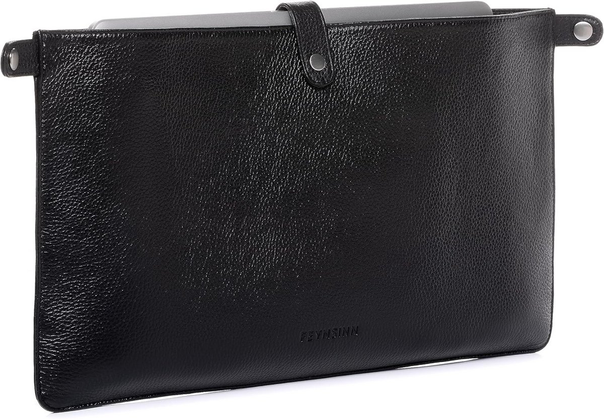 Elegant Leren Handtas met Lange Handvatten - Nappa Leder - Grote Laptop Tas 13 Inch - Handgemaakte Schoudertas met Extra Beschermhoes - Zwarte Minimalistische Tas voor Vrouwen
