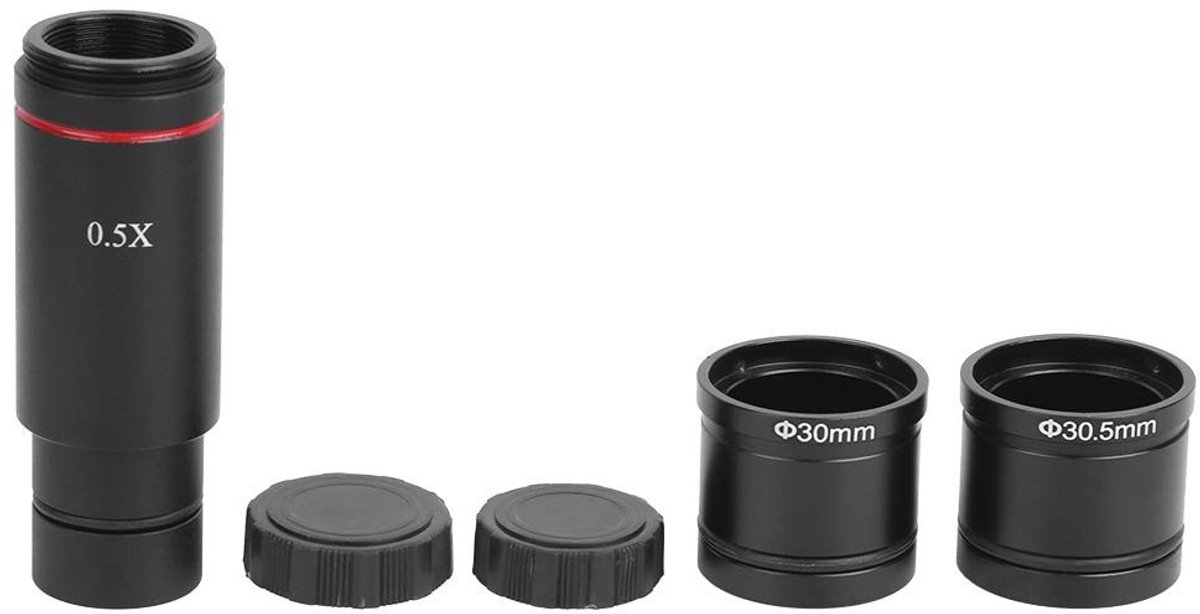 aladdien - 0,5x C-Mount Microscoopcamera Adapter - Breder Observeren - Zwart - Geschikt voor AmScope - Voor C- en CS-houders - Inclusief Adapterringen