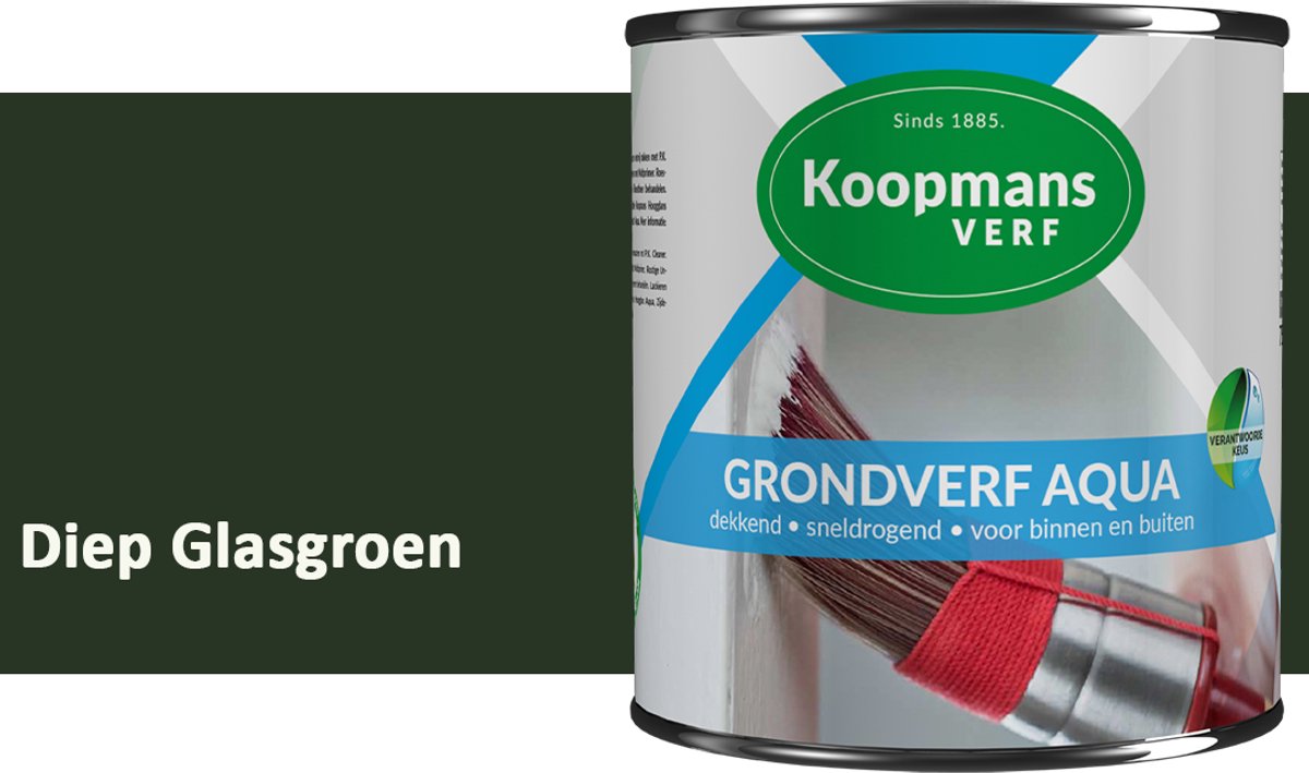 Koopmans Grondverf Aqua – Watergedragen Biobased Grondverf voor Hout & Metaal – Binnen en Buiten – Diep Glasgroen – 1,5 l
