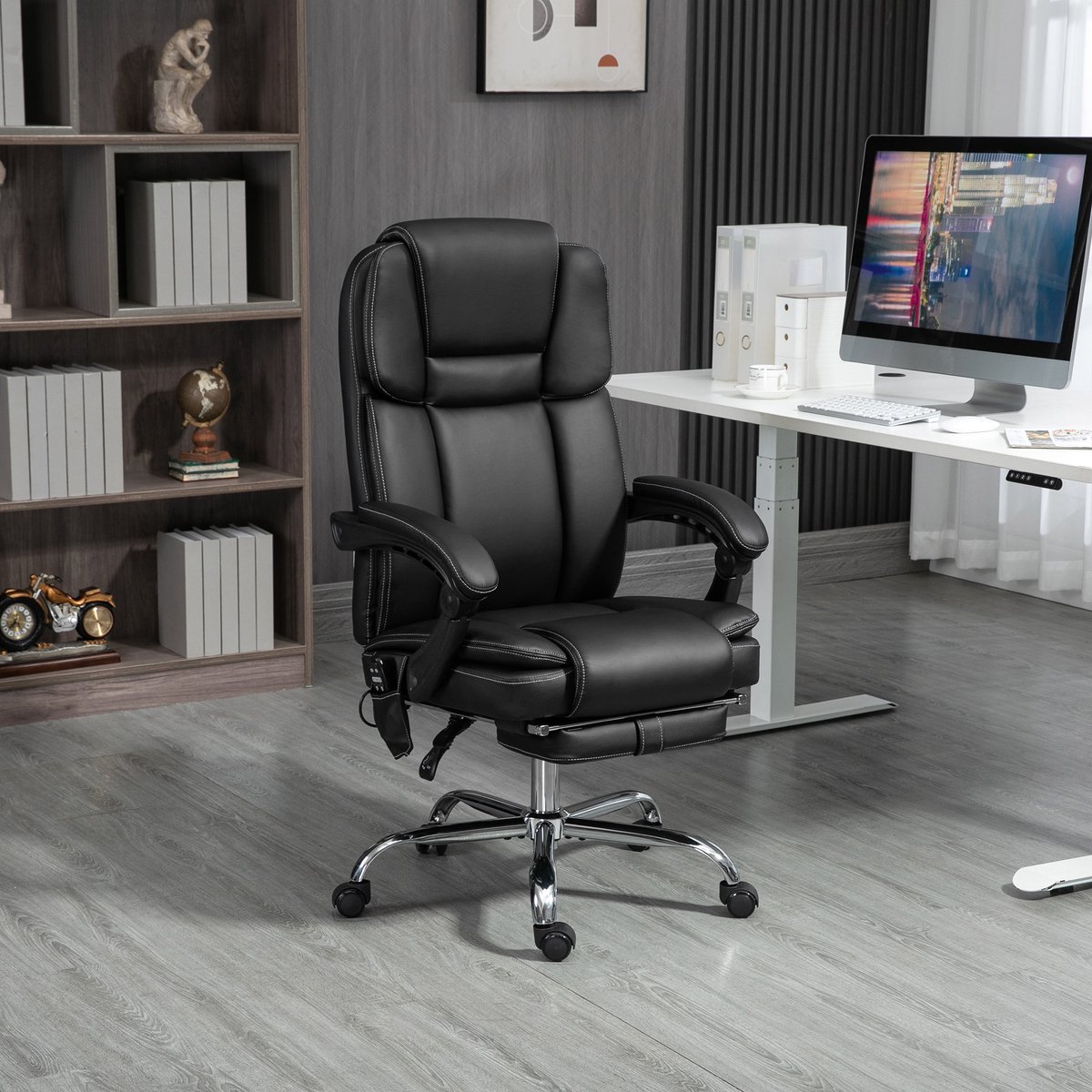 MODENUIT Bureaustoel 66 x 67 x 118-126 cm - Massage, Verwarming en Verstelbare Rugleuning - Werkkamer - Staal Zwart