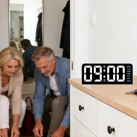 Digitale wekker - Moderne klok - Omgevingslicht - Intelligente nachtlamp - 5.4W cm - Wit blauw van Merkloos — afbeelding 4