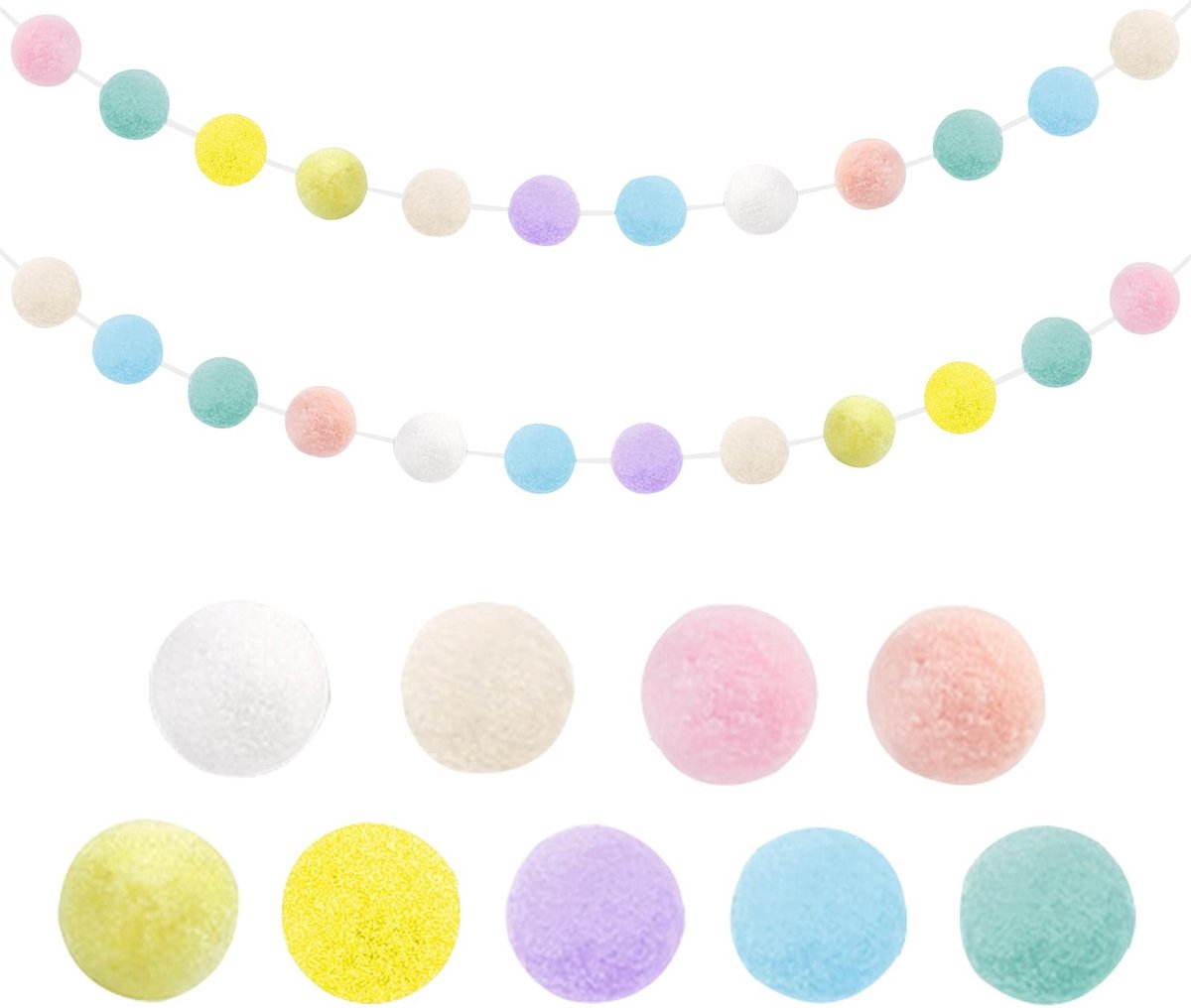 aladdien - Kleurrijke Pompom Garland - Decoratie - Feestjes - Vilt Ballen - Kamers - Versiering - Slinger - 2 Stuks