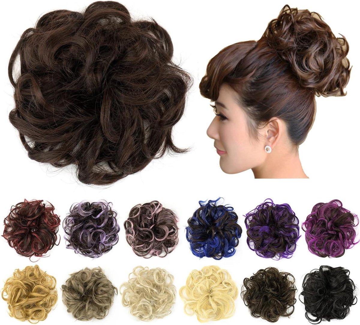 2 Stuks Rommelig Broodje Haarstuk Opgestoken Nep Scrunchies voor Vrouwen