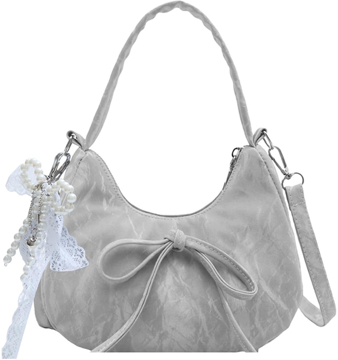 aladdien - Leren Schoudertas - Crossbody Handtas - Verstelbare Schouderriem - Kleine Tas - Met Parels - Ideaal voor Dagelijks Gebruik - Zwart