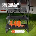 Zwarte 3-tredentrappen met leuning en tekst '440 LBS' en 'Surface rust-proof powder coating'.