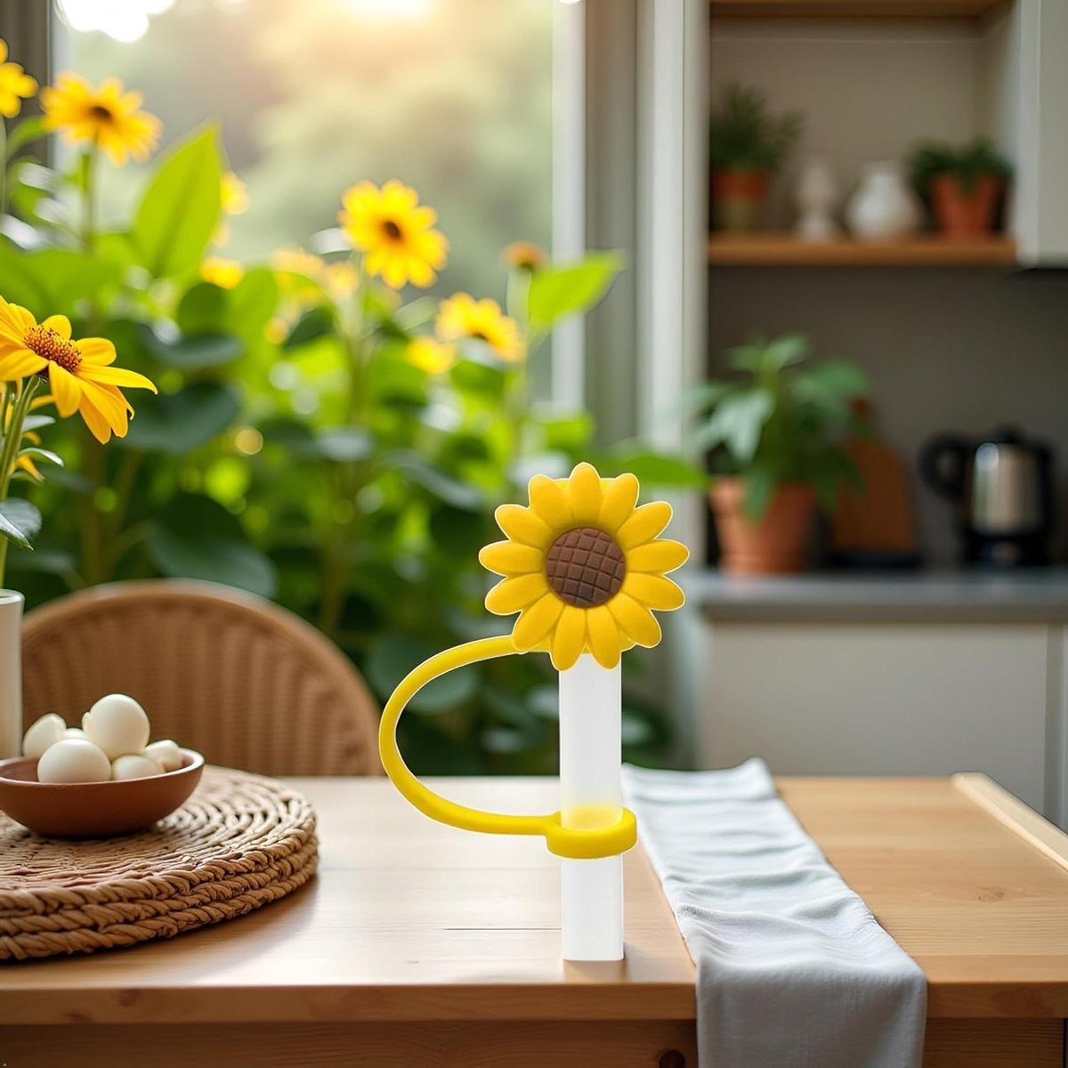 Zonnebloem Rietplug - Dopjes Drinkriet - Schoon Drinken - Spatwaterdicht - 1 Stuk - Geel
