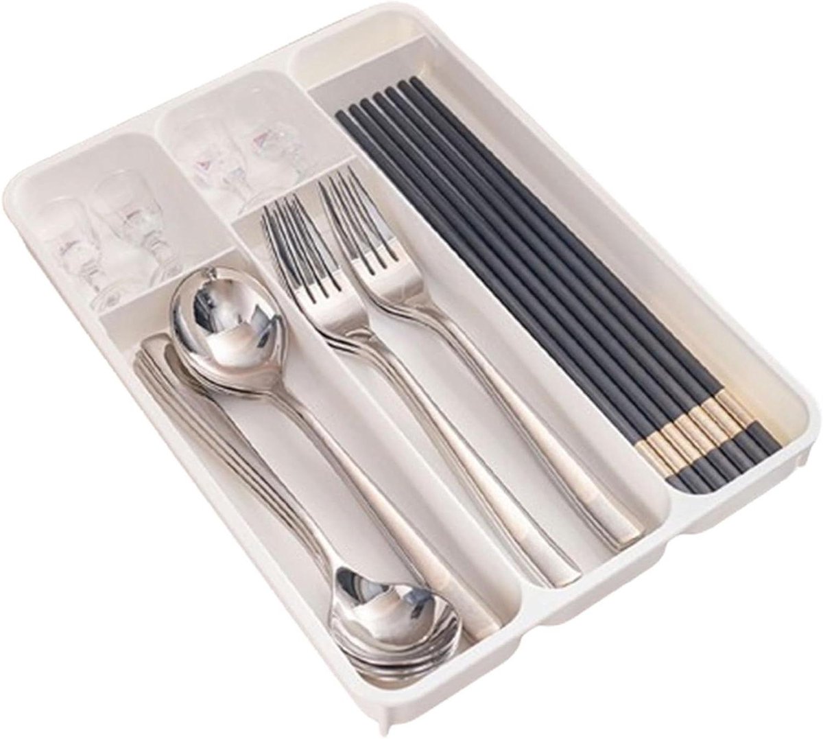 Keukenlade Organizer - Bestekbak Laden - Keuken Ordenen - Verstelbare Vakken - 31 x 22 cm - Wit