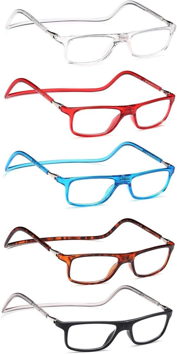 Leesbrillen 5-pack - Halsbrillen Magneet - Goed Zicht - UV400 Bescherming - 5 stuks - Diverse Kleuren