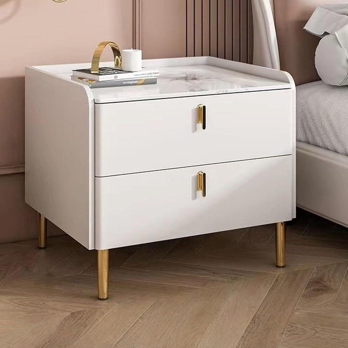 Nachtkastje Met Lades - Opbergkastje Slaapkamer - Netjes Houden - Afgeronde Randen - 40CM - Off-white