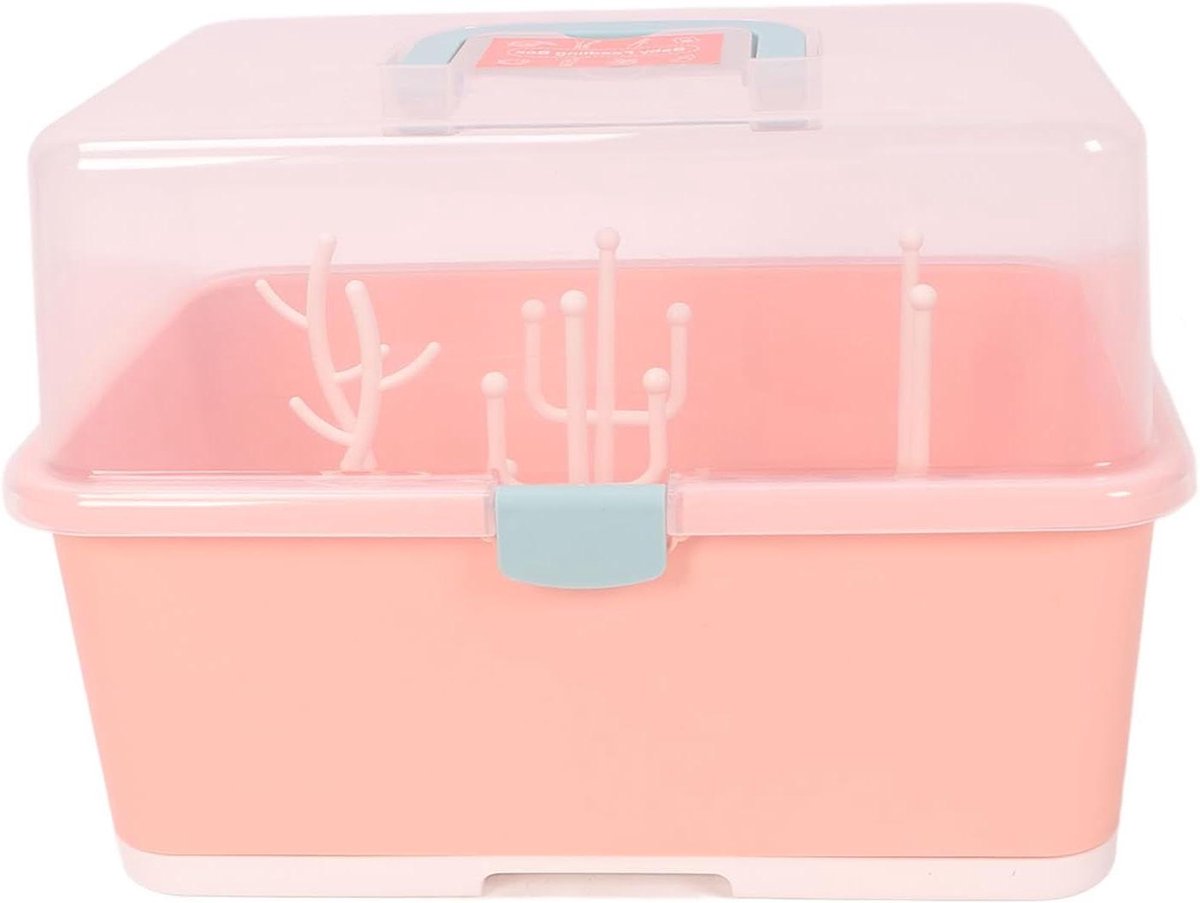 Babyfles Droogrek - Fles Opberger - Hygiënisch Drogen - Stofdichte Opslag - 34x26x16 cm - Roze