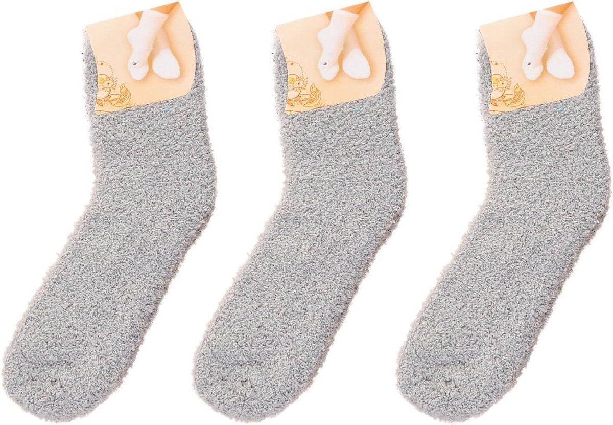 Slippersokken Dames - Warme Sokken - Comfort Thuis - Zacht Pluche Materiaal - One Size - Grijs