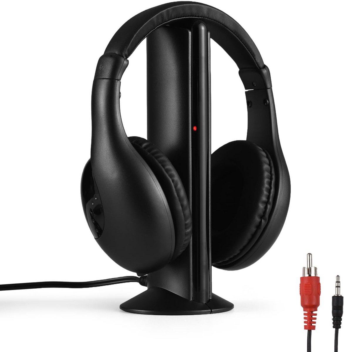 Wireless Headphone for TV -Watching with Transmitter and Decoder 5 in 1 TV Over Ear Headset 98ft Wireless Range FM Radios Monitoring Wired Headphone Transmitter with Fiber Port